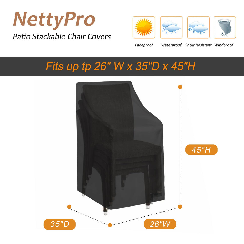 NettyPro covered stacked chairs on patio demonstrating neat protection