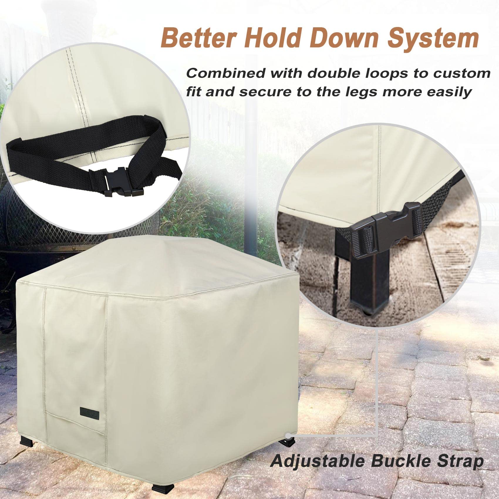 NettyPro covered fire pit in backyard lifestyle benefit: keeps patio furniture ready