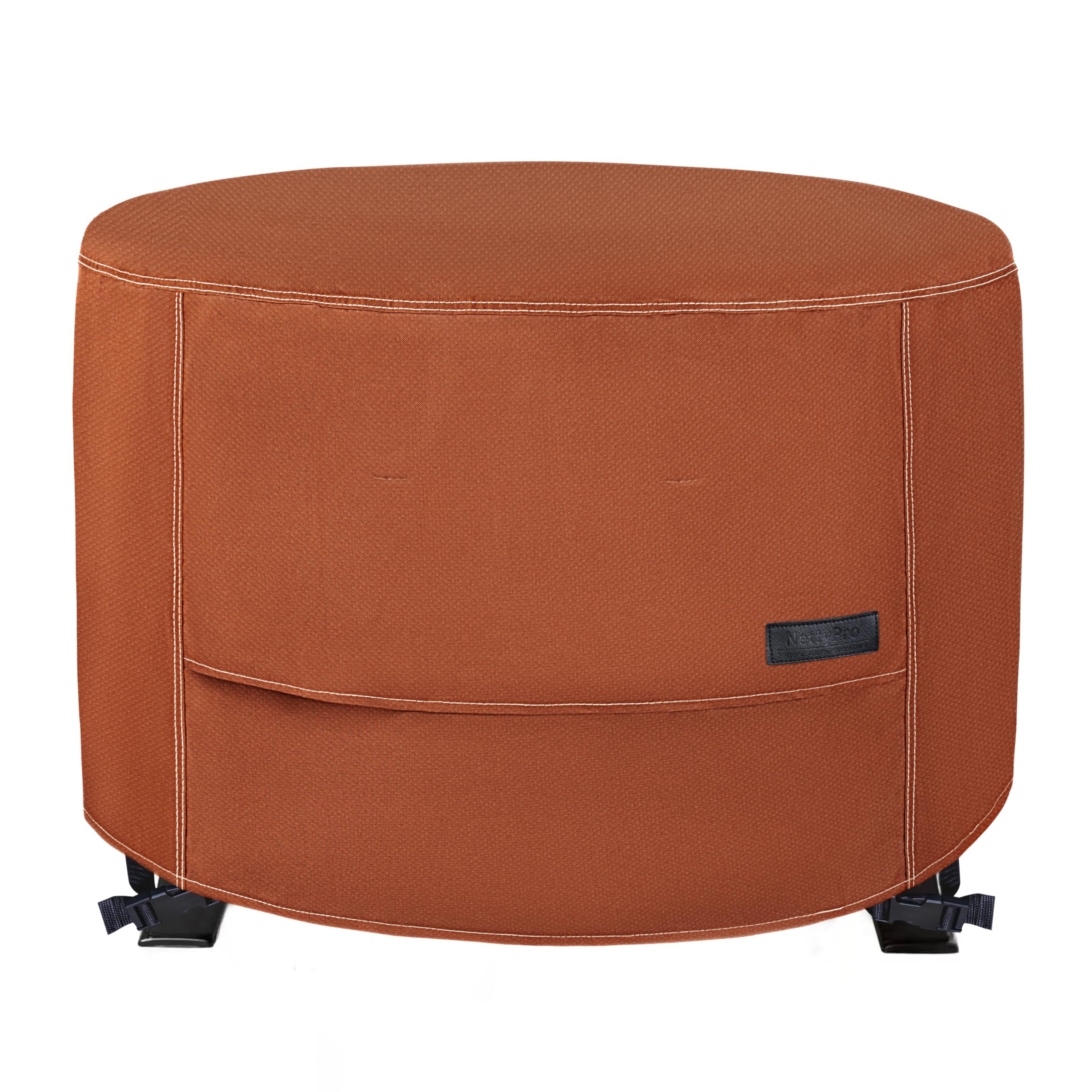 NettyPro front view of cover protecting round fire pit, weather protection benefit