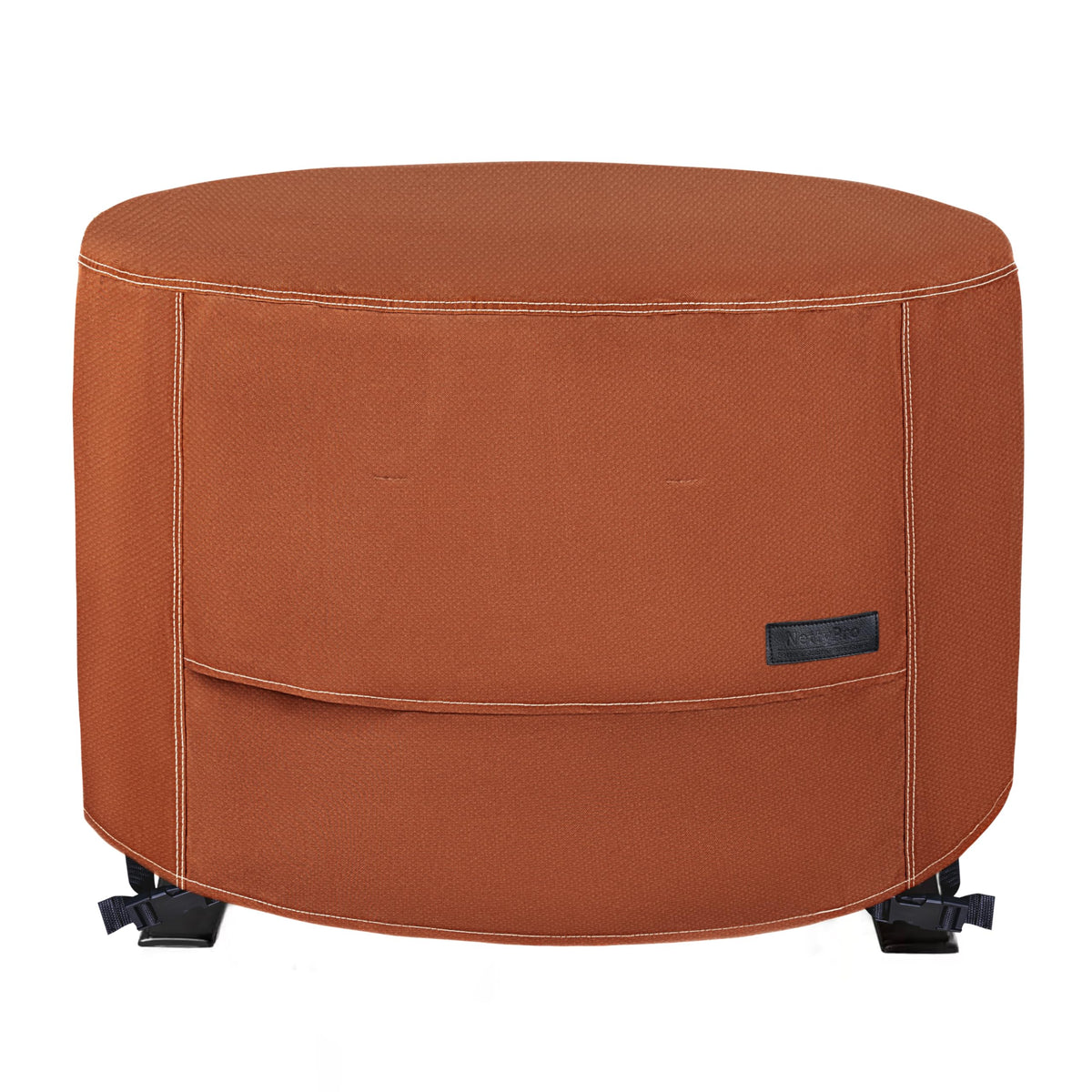 NettyPro front view of cover protecting round fire pit, weather protection benefit