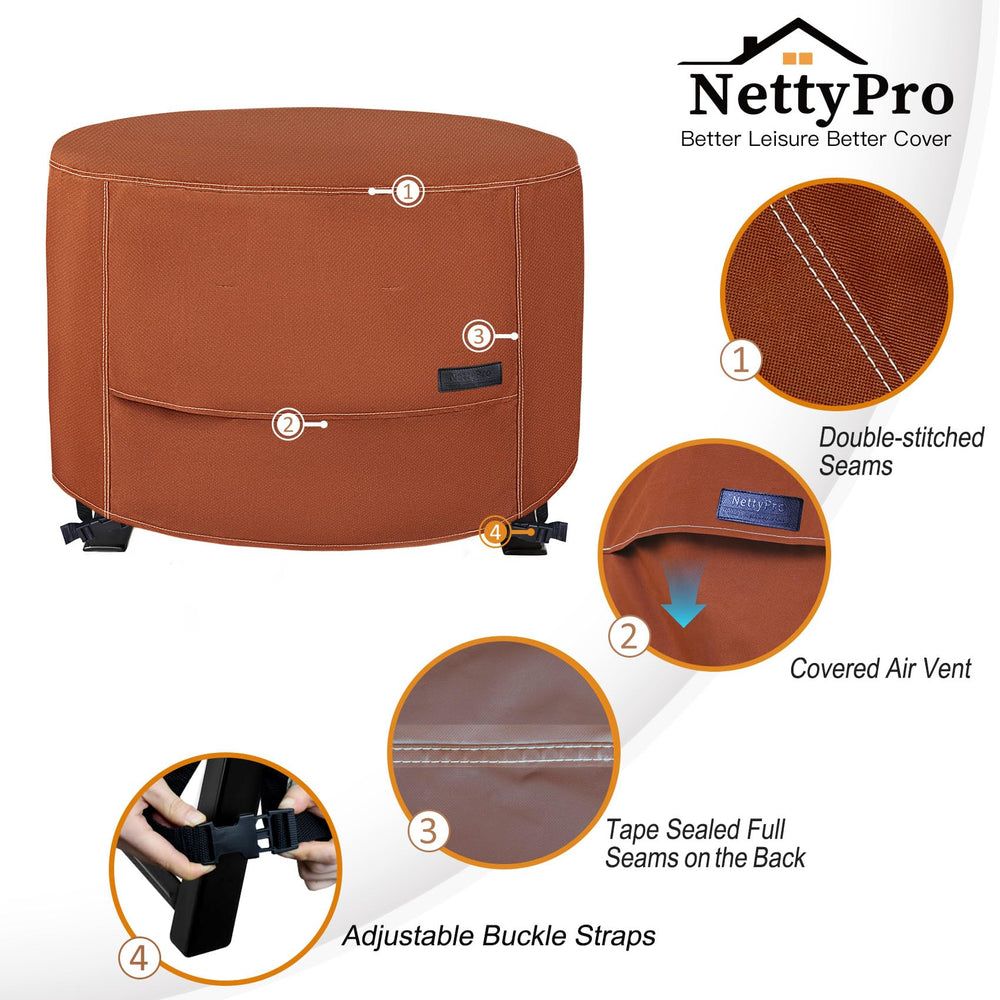 NettyPro cover on fire pit in patio scene showing outdoor protection benefit