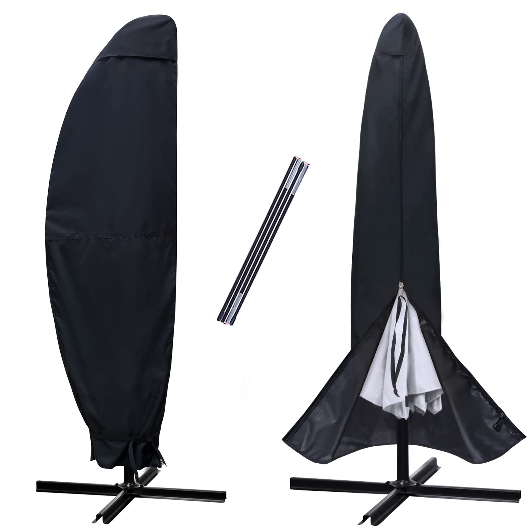 NettyPro front view black cover protecting umbrella, durable outdoor protection