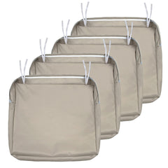 NettyPro front view of four khaki slipcovers showing tidy fit and refreshed look
