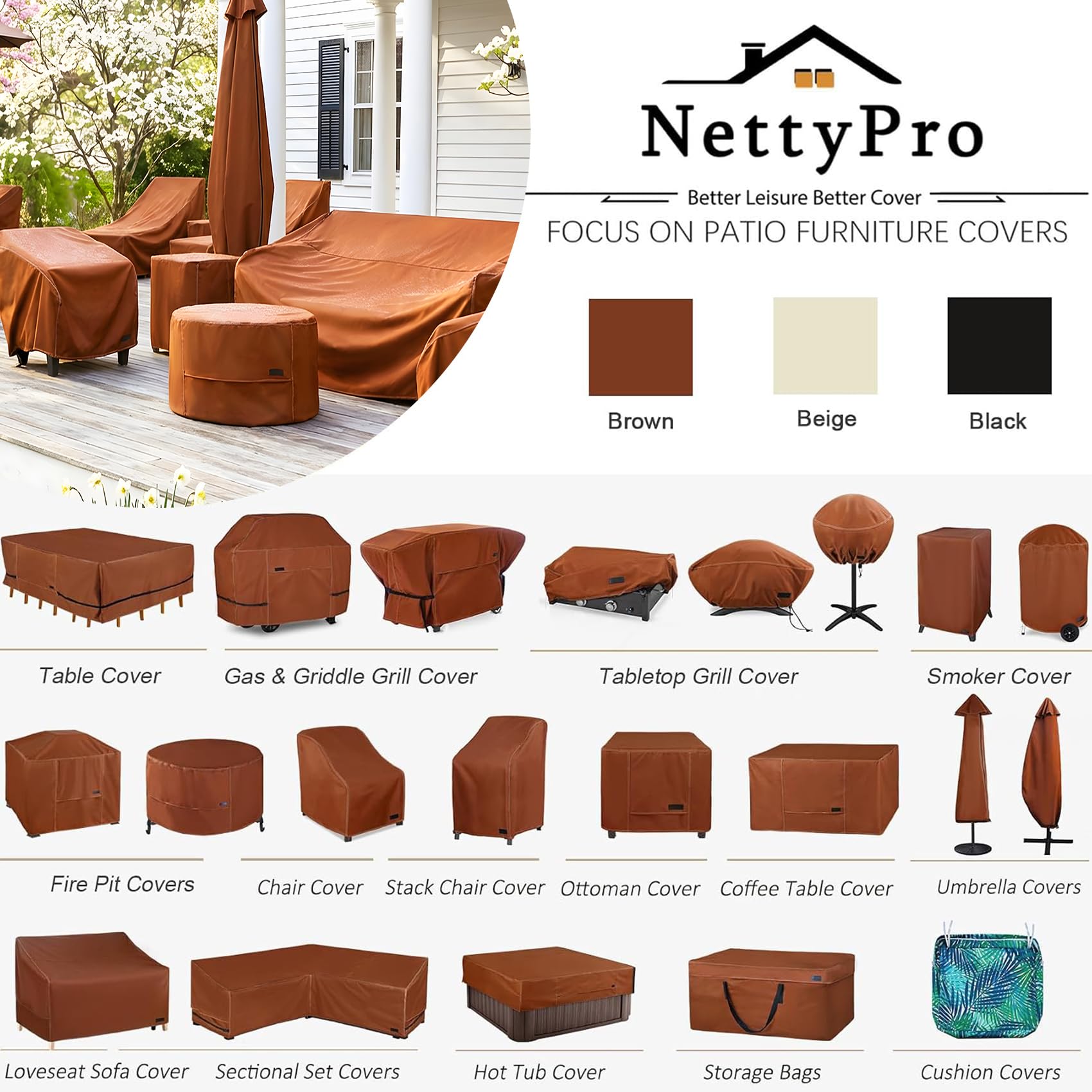 NettyPro cover on patio setting protecting chairs and simplifying outdoor upkeep