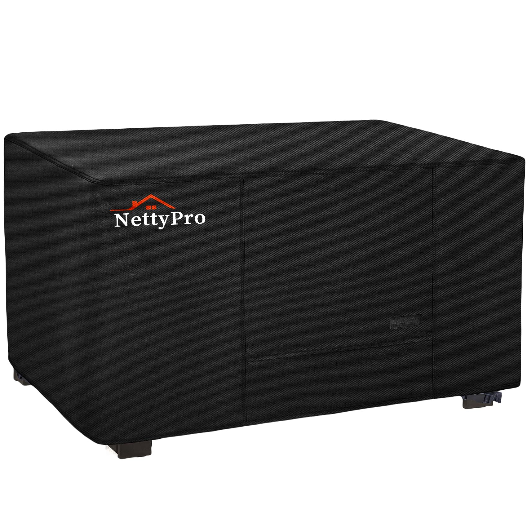 NettyPro front view of rectangular cover protecting fire pit, shows full coverage benefit