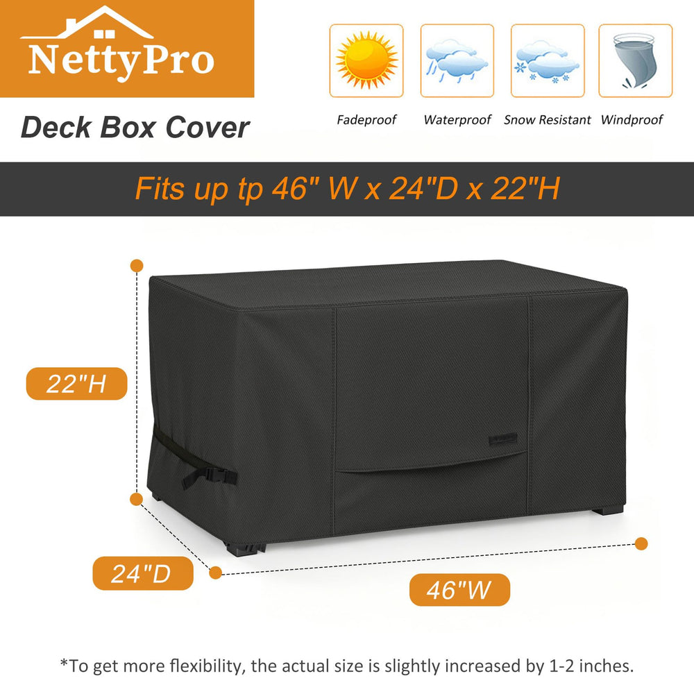 NettyPro cover on deck box with tape measure showing size compatibility