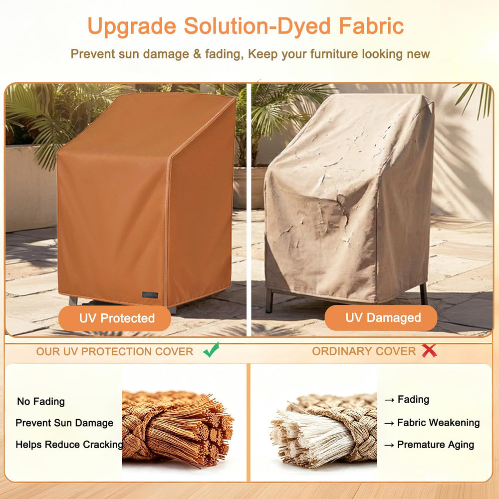 NettyPro side profile showing tailored fit over high-back stacked dining chairs