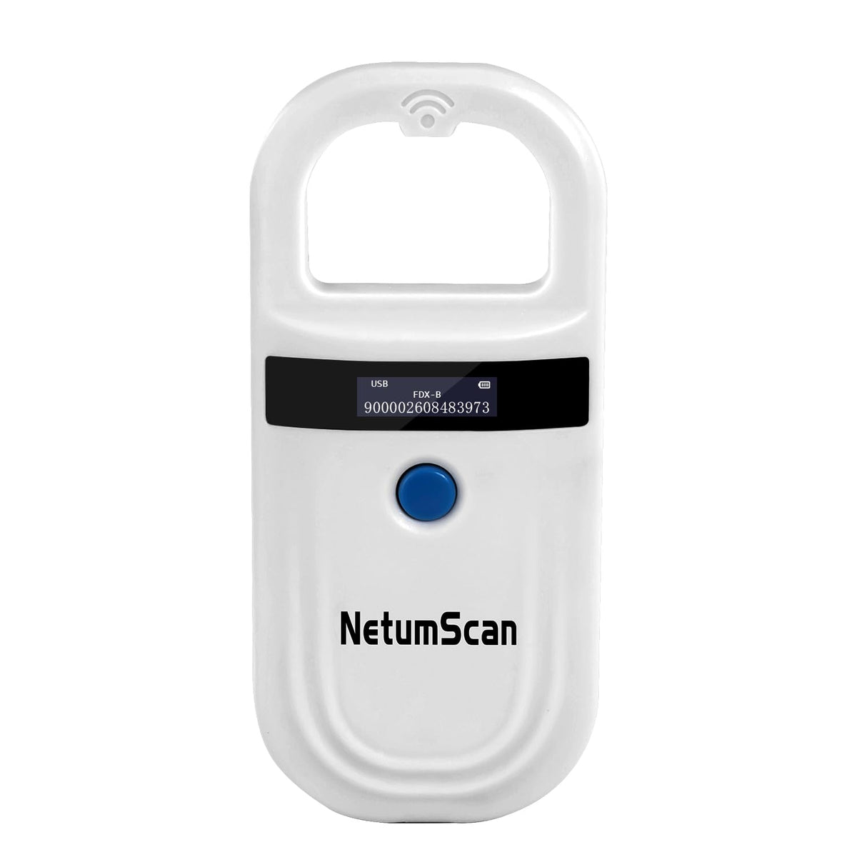 NetumScan front view showing compact scanner and easy grip benefit