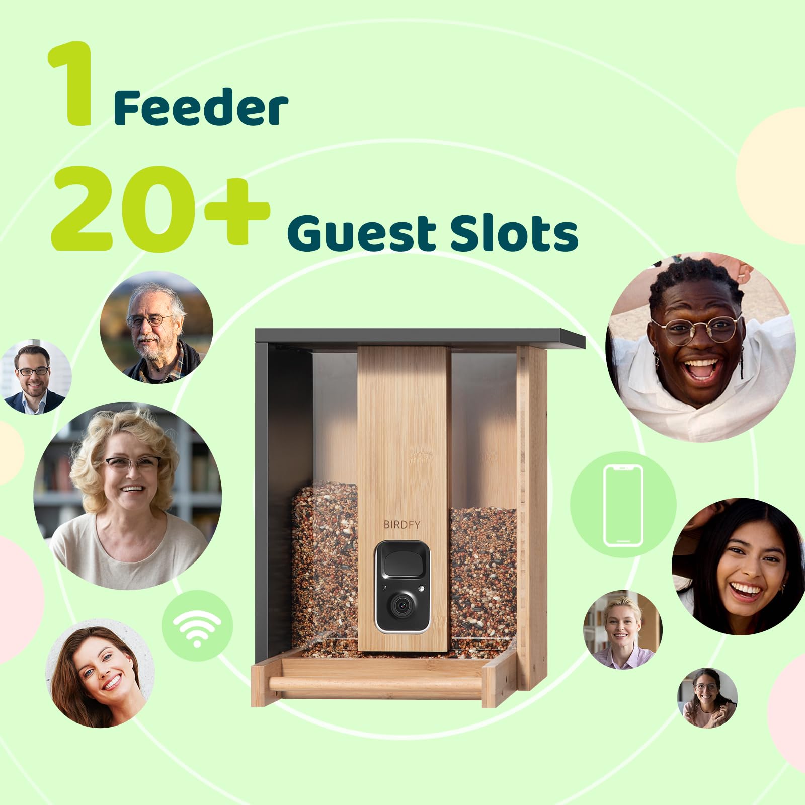 NETVUE Birdfy app screenshot displaying live stream and AI bird identification benefits
