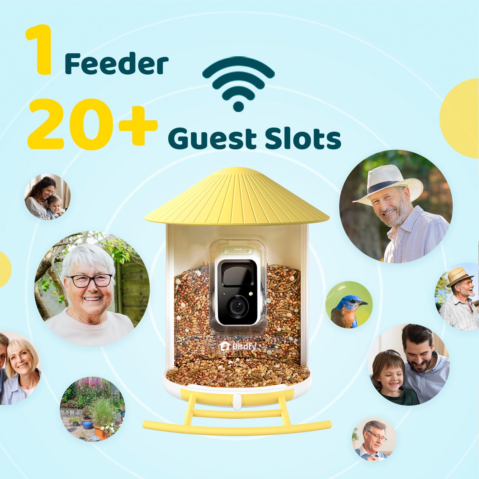 NETVUE birdfy seed tray detail with bird perch, natural feeding observation