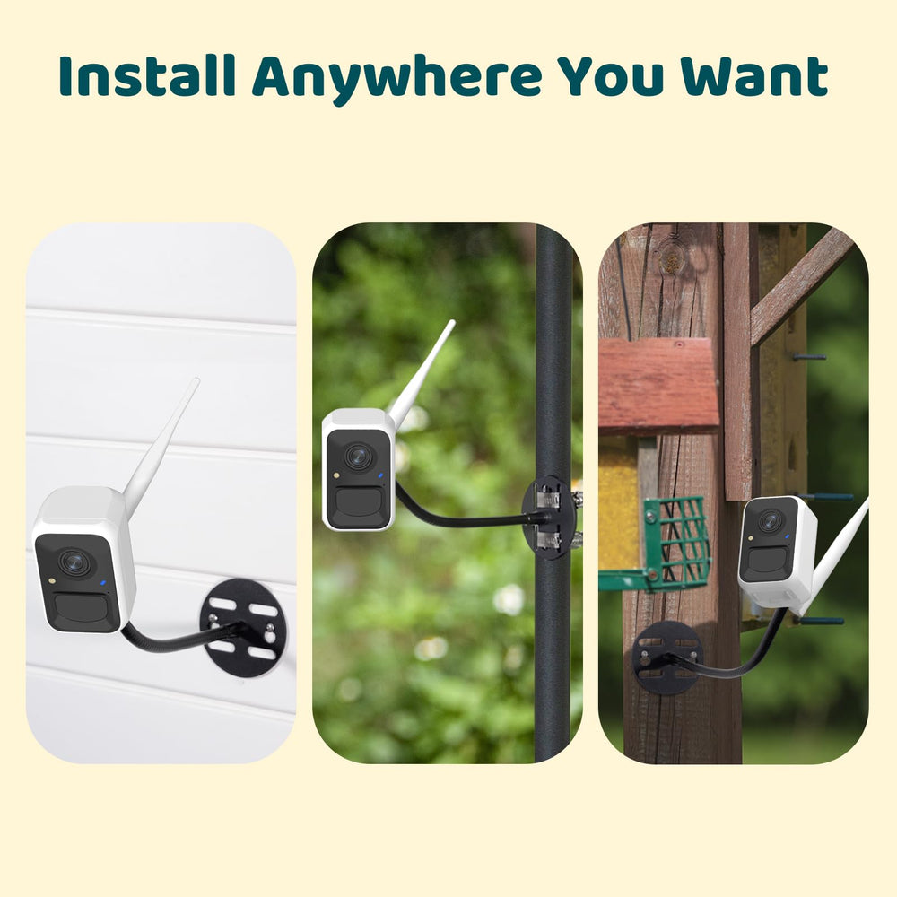 NETVUE mounted on wooden post demonstrating pole installation and stable view benefit