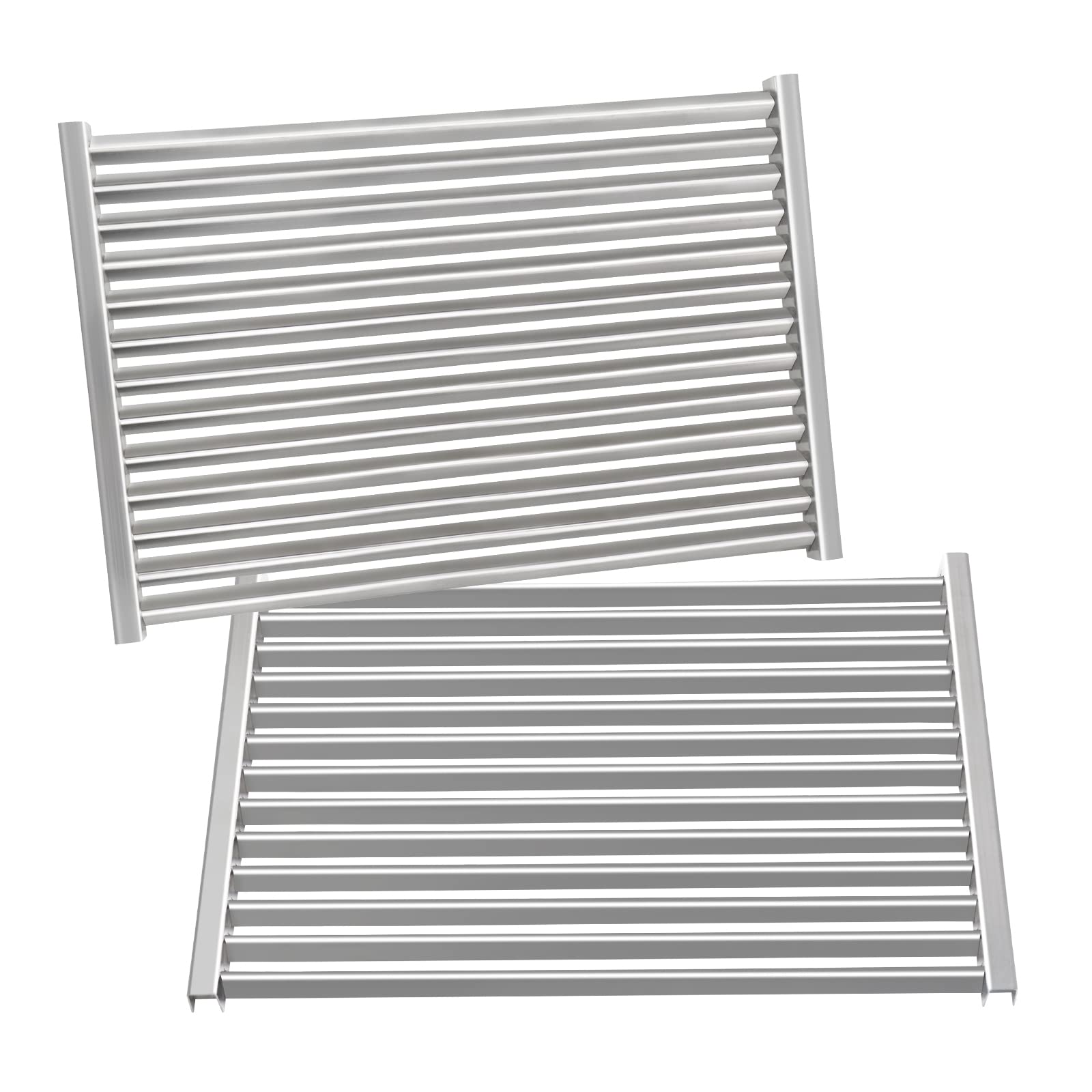 NEURARC front view of two stainless steel grates showing durable finish and fit benefit