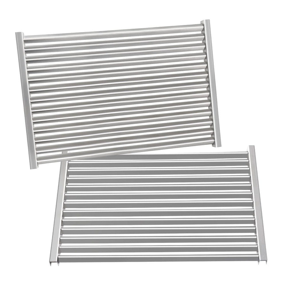 NEURARC front view of two stainless steel grates showing durable finish and fit benefit