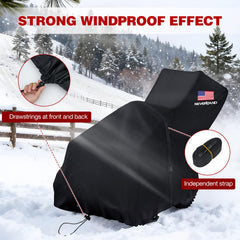 NEVERLAND elastic hem and 3m strap detail securing cover in wind