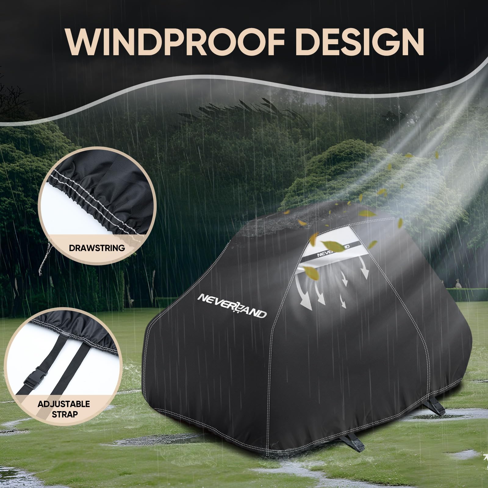 NEVERLAND elastic hem and adjustable strap demonstrating wind protection
