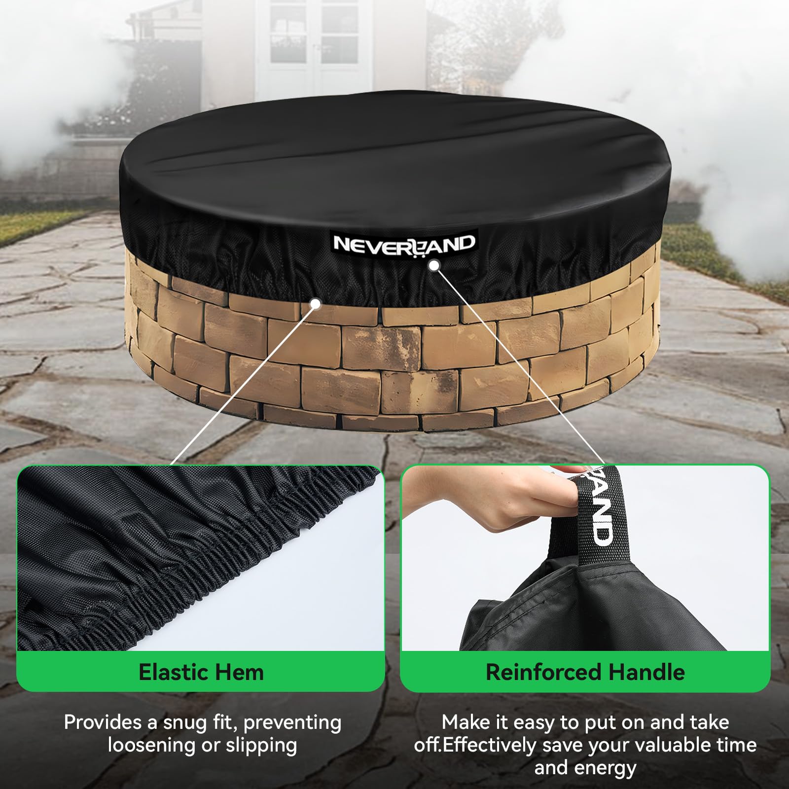 NEVERLAND cover installed on in-ground fire pit protecting from debris