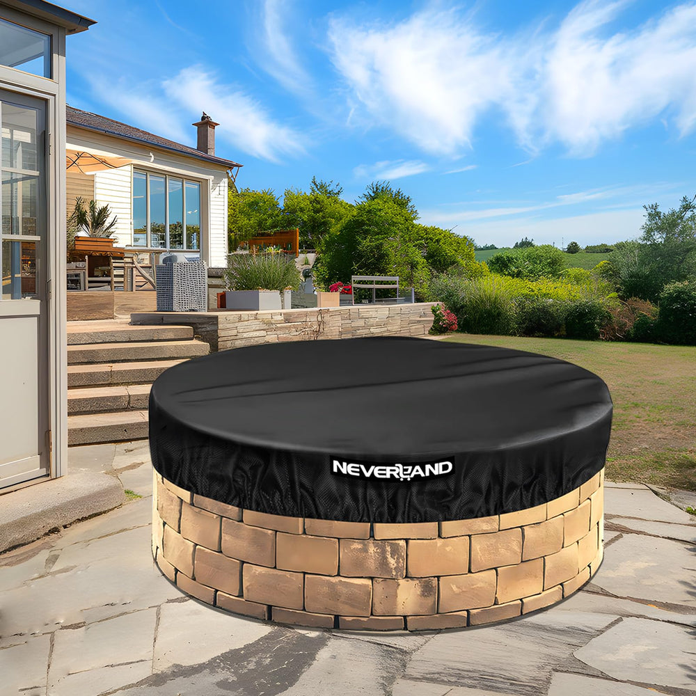 NEVERLAND cover in backyard lifestyle scene protecting outdoor feature