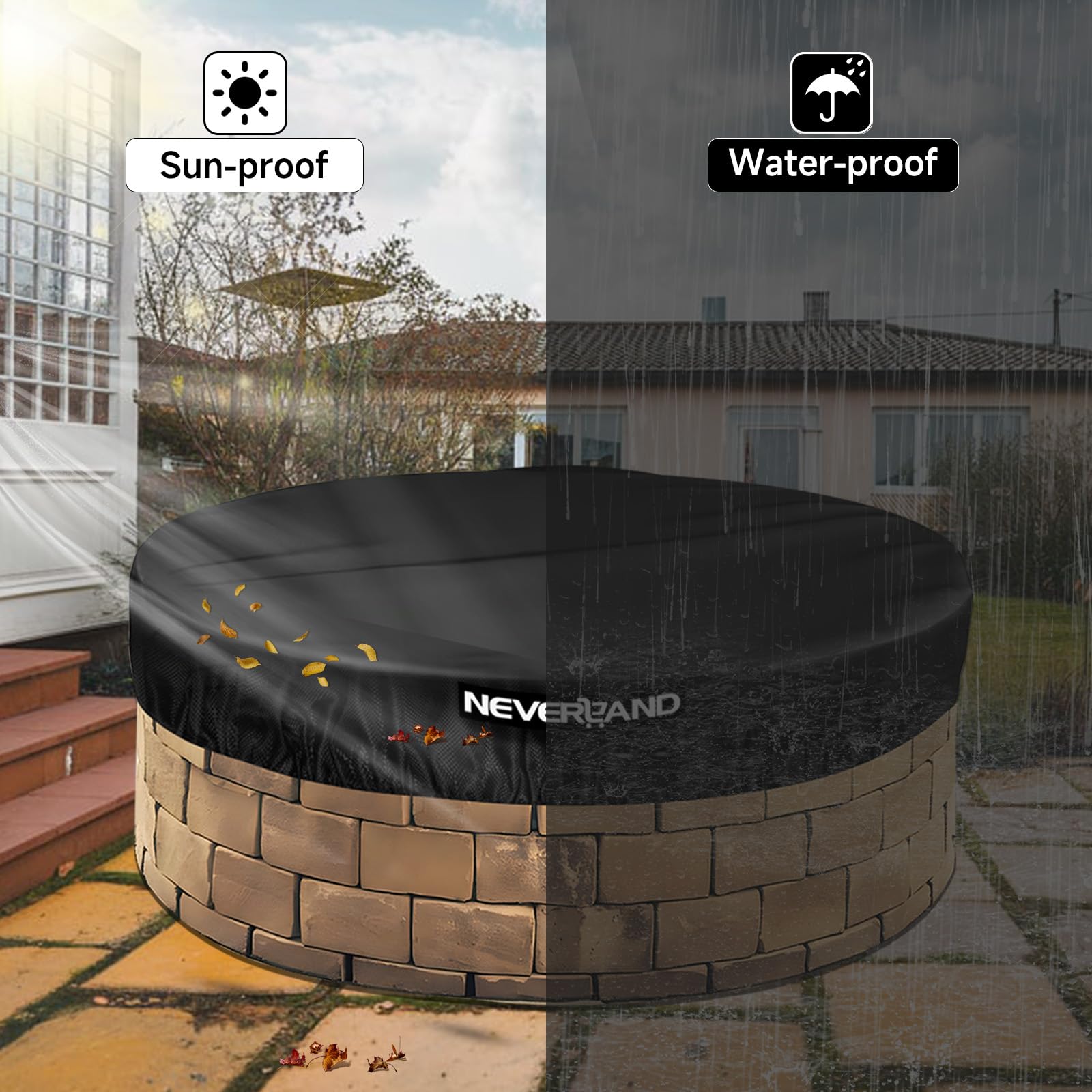 NEVERLAND cover beside tape measure showing 46–51 inch fit