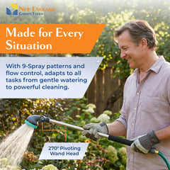 New England Garden Tools foam-insulated handle and ergonomic lever for comfortable grip and easy flow control