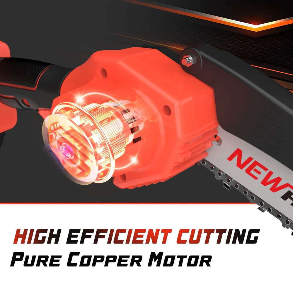 New Huing handheld use cutting a branch demonstrating easy one-hand operation