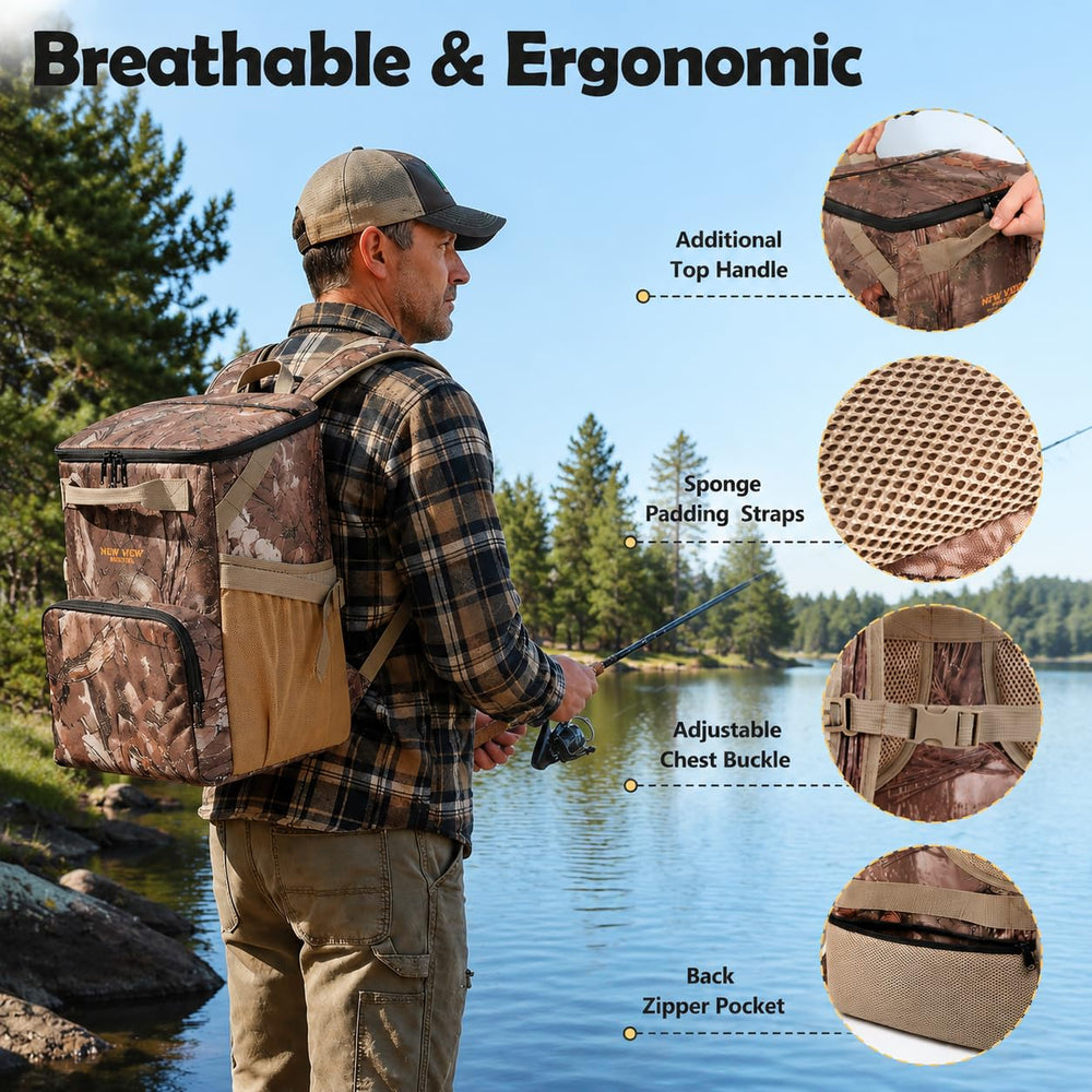 NEW VIEW backpack in use at beach carrying chilled drinks and snacks for hands-free convenience benefit