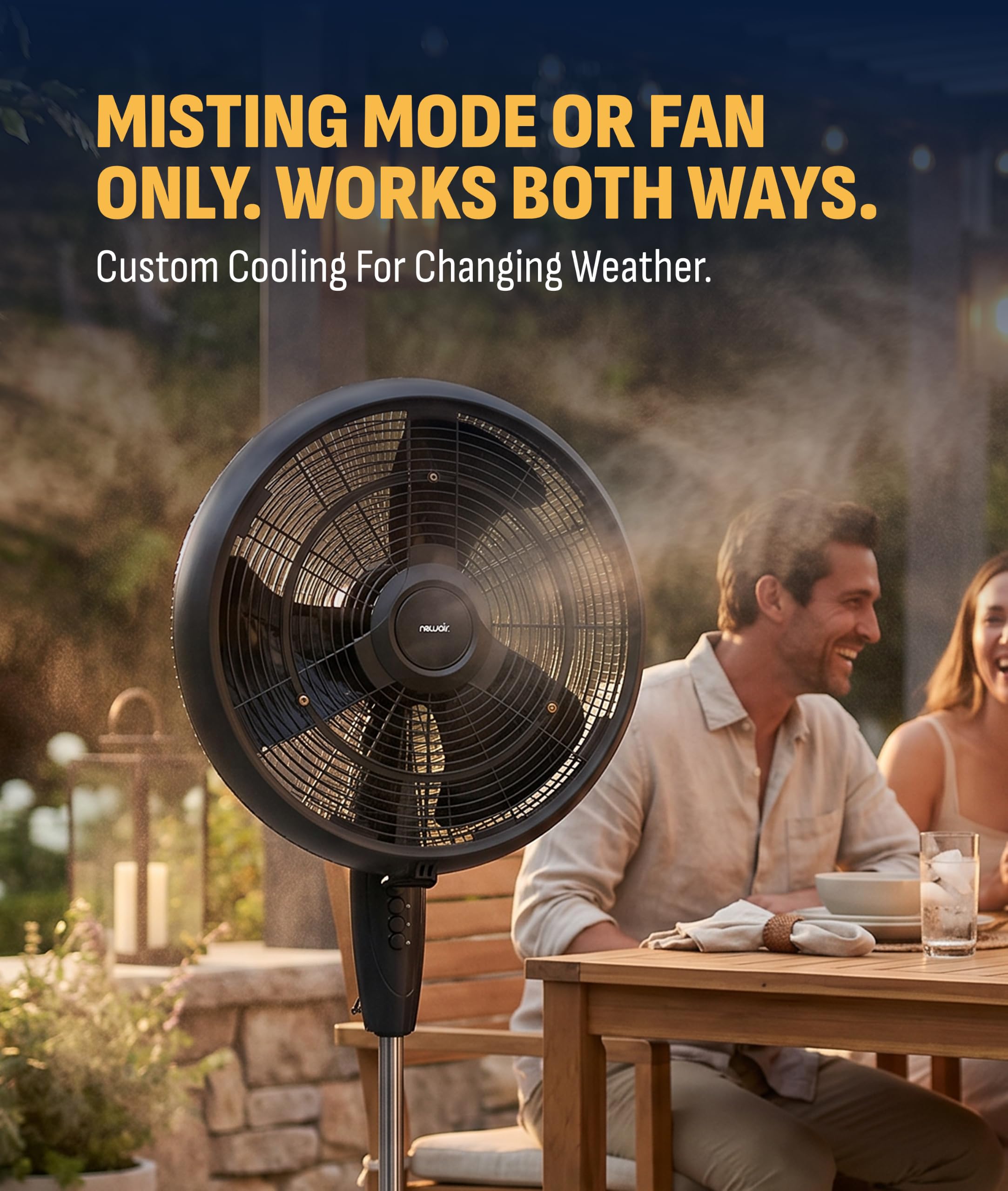 NewAir in-use on patio keeping guests cooler during outdoor entertaining