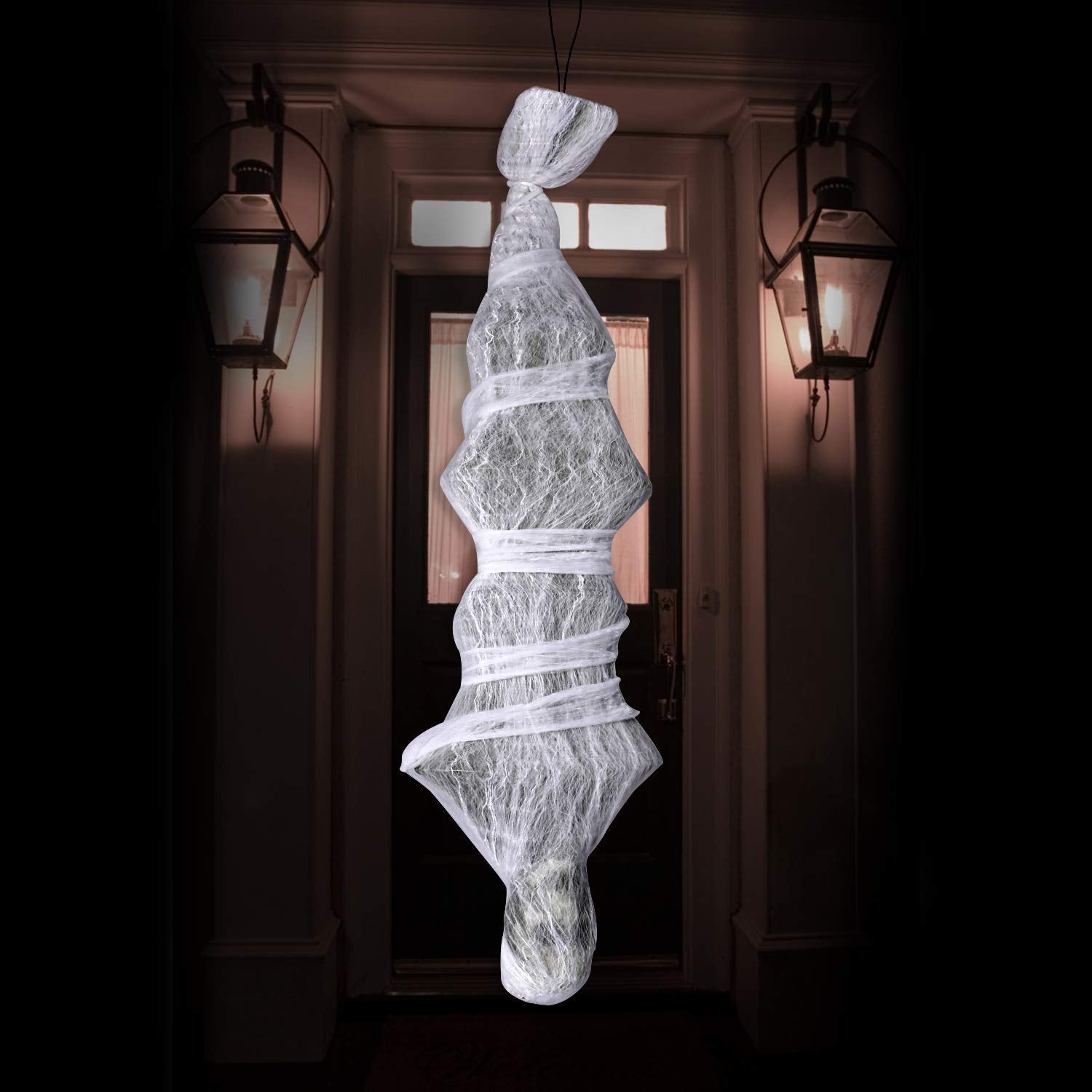 NEWBEA hanging cocoon front view showing full 72-inch eerie silhouette and curb appeal