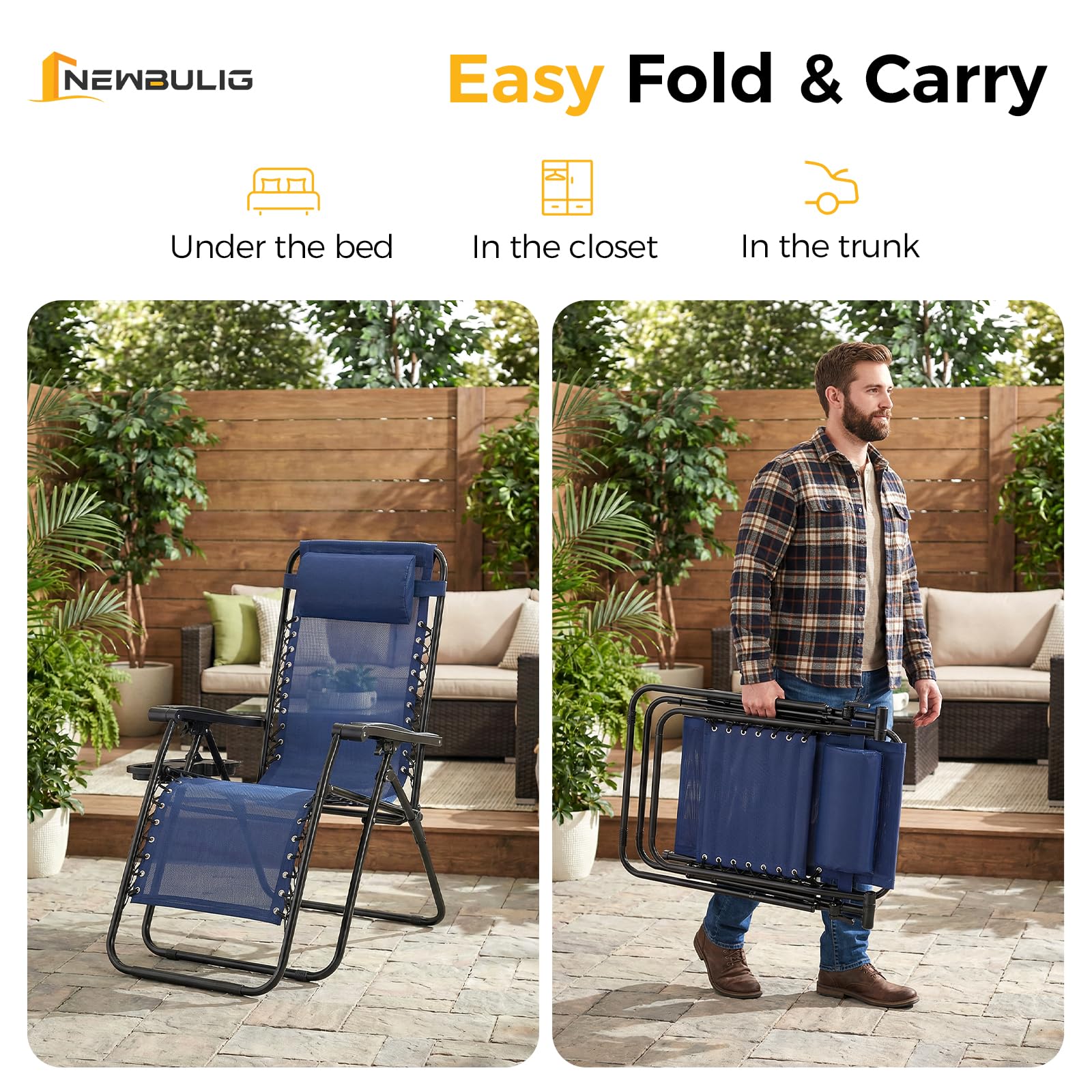 NEWBULIG folded chairs in car trunk for easy transport and travel