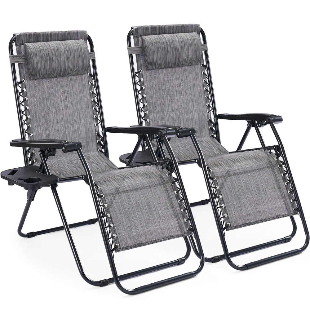 NEWBULIG front view of two grey loungers showing reclining comfort and durable frame