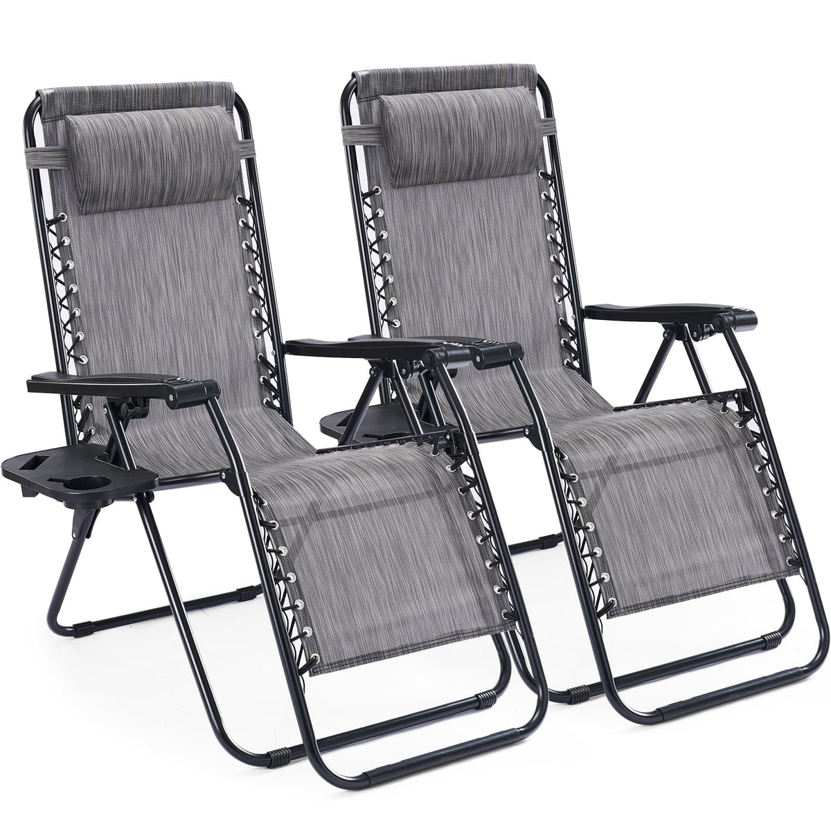 NEWBULIG front view of two grey loungers showing reclining comfort and durable frame