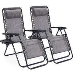 NEWBULIG front view of two grey loungers showing reclining comfort and durable frame