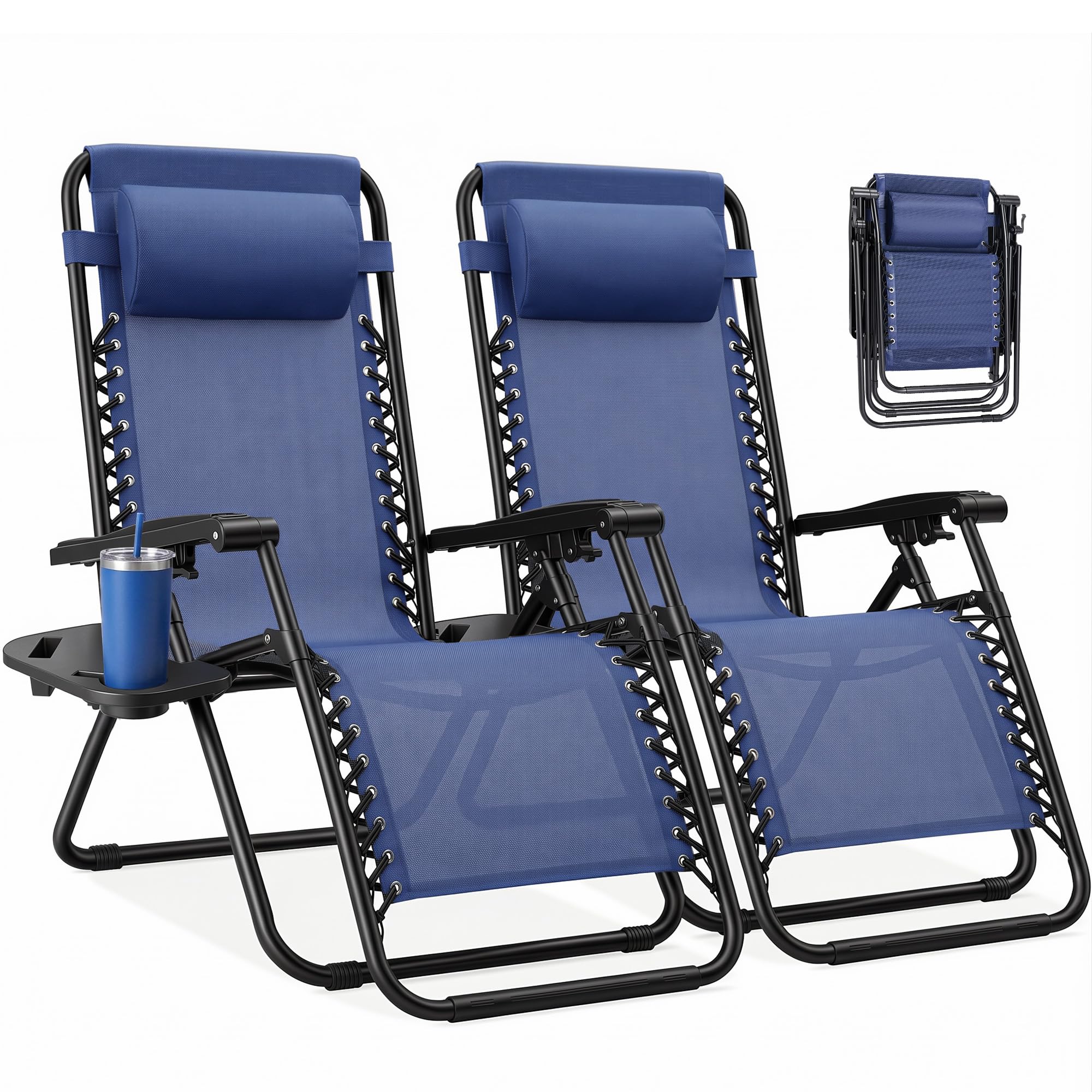 NEWBULIG front view of two chairs showing full recline and stable frame for relaxed lounging