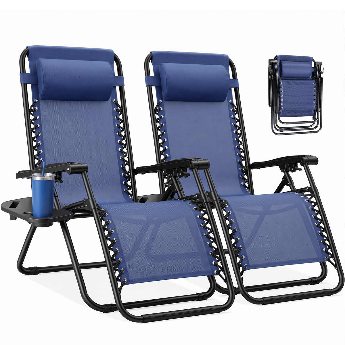 NEWBULIG front view of two chairs showing full recline and stable frame for relaxed lounging