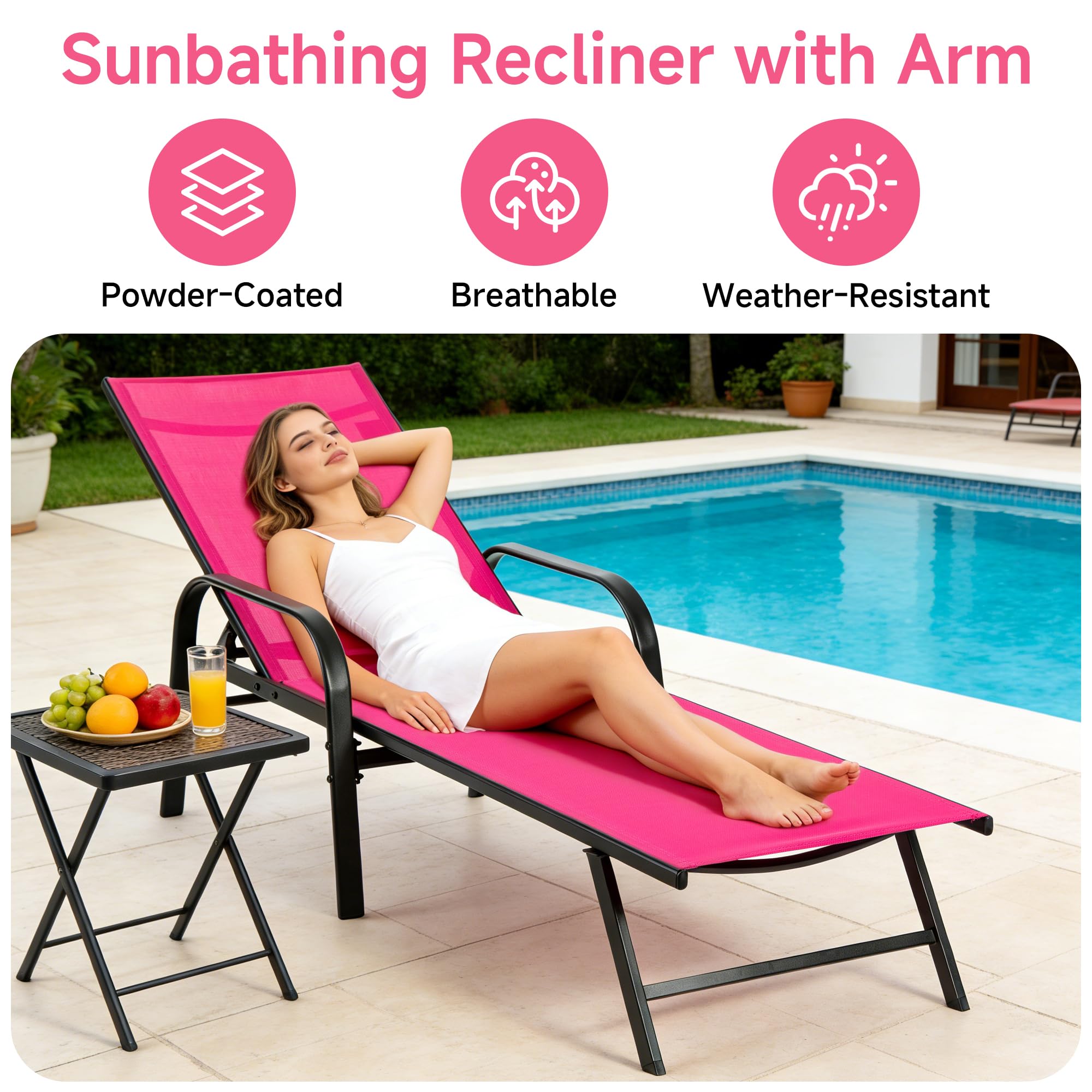 NEWBULIG placed poolside lifestyle shot enhances outdoor relaxation ambiance