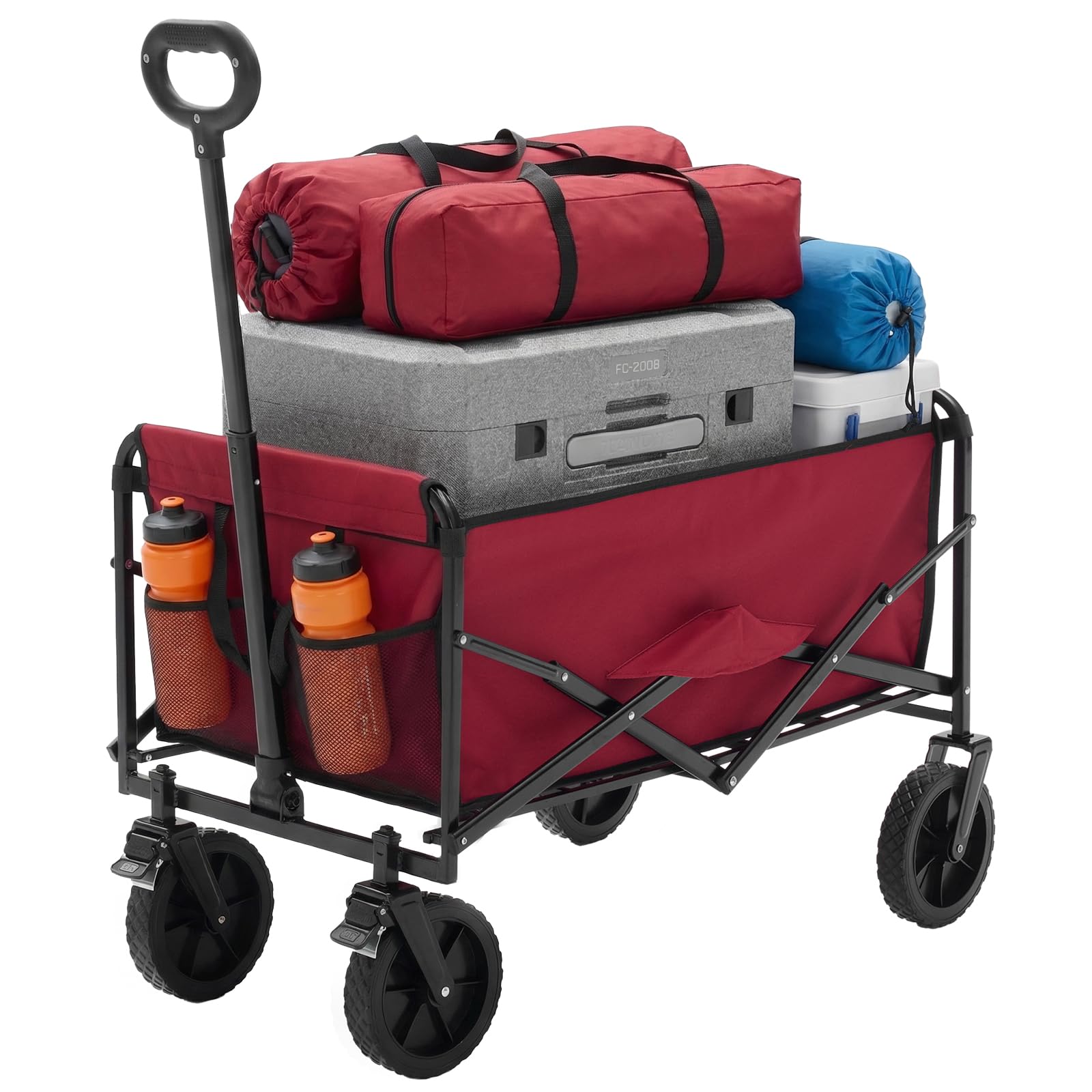NEWBULIG front view of red collapsible wagon showing spacious interior and capacity
