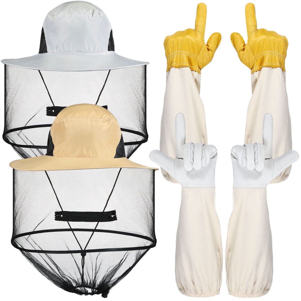 Newcotte front pack showing both goatskin gloves and veils, clear kit contents benefit