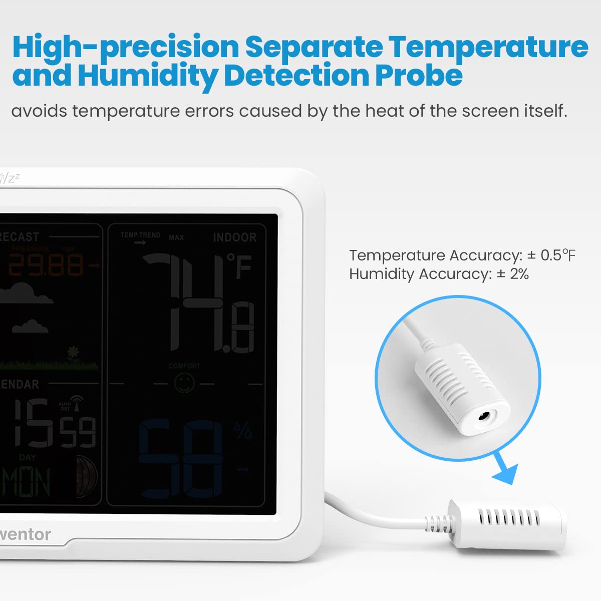 Newentor wireless sensor mounted outdoors delivering remote temperature and humidity updates
