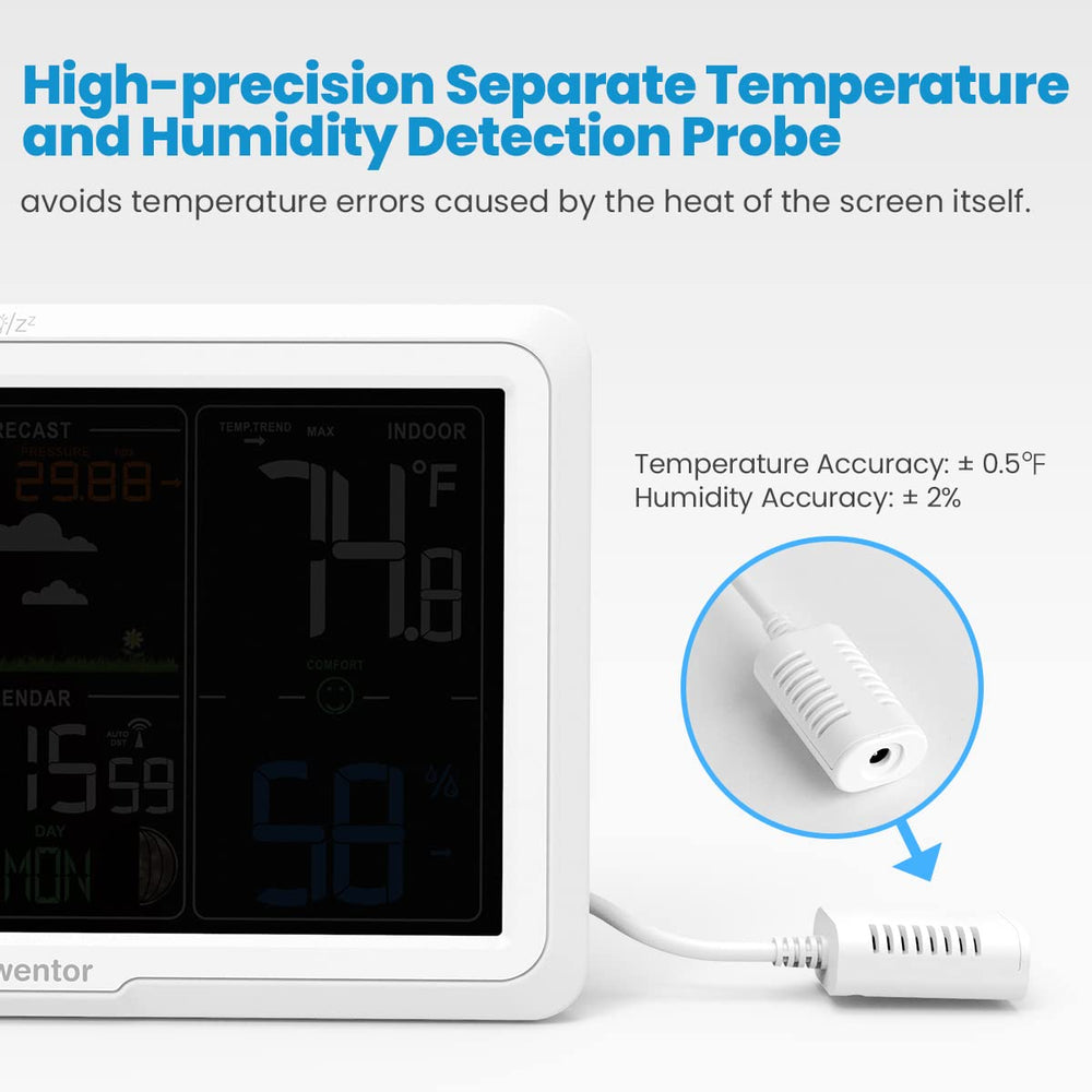 Newentor wireless sensor mounted outdoors delivering remote temperature and humidity updates