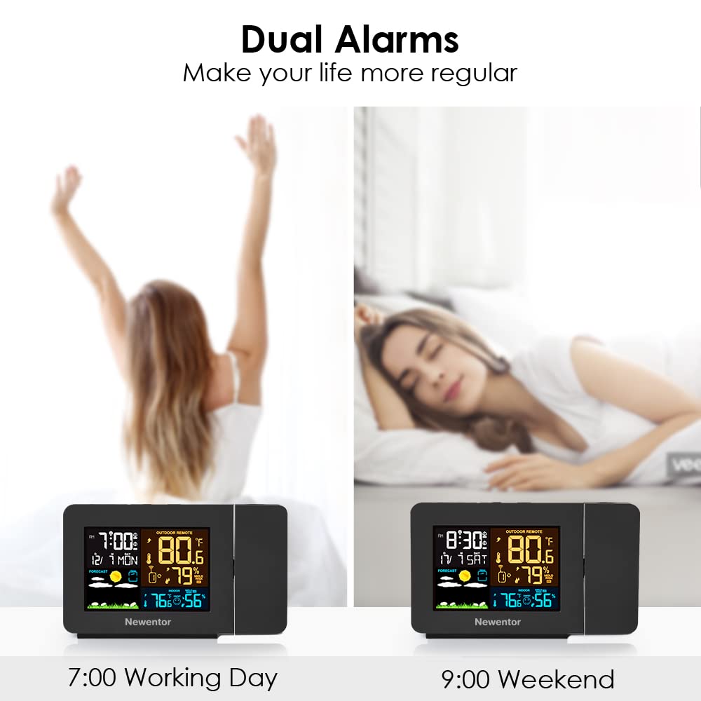 Newentor held in hand for scale, compact alarm clock fits small nightstands