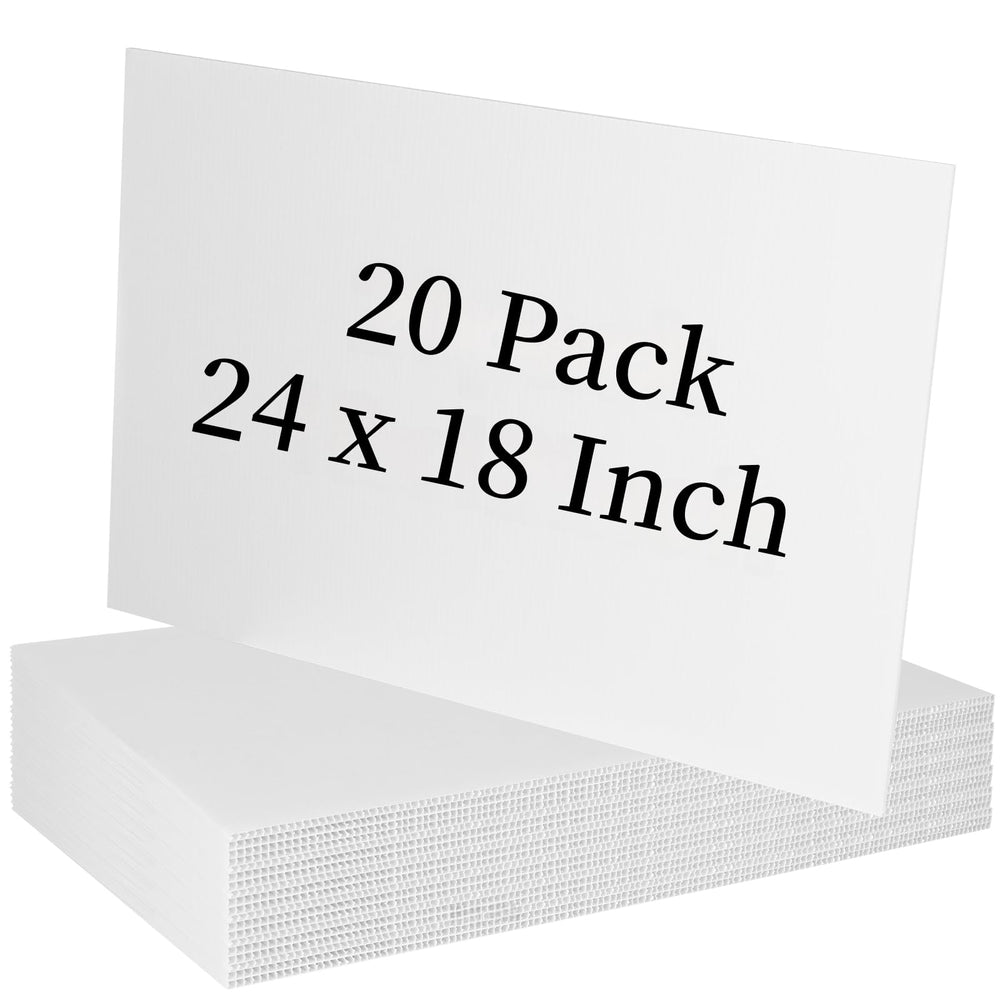 Newflager front view of stacked white yard signs showing quantity and benefit durability
