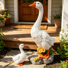 Newinhome front view of mother and baby geese adding curb appeal