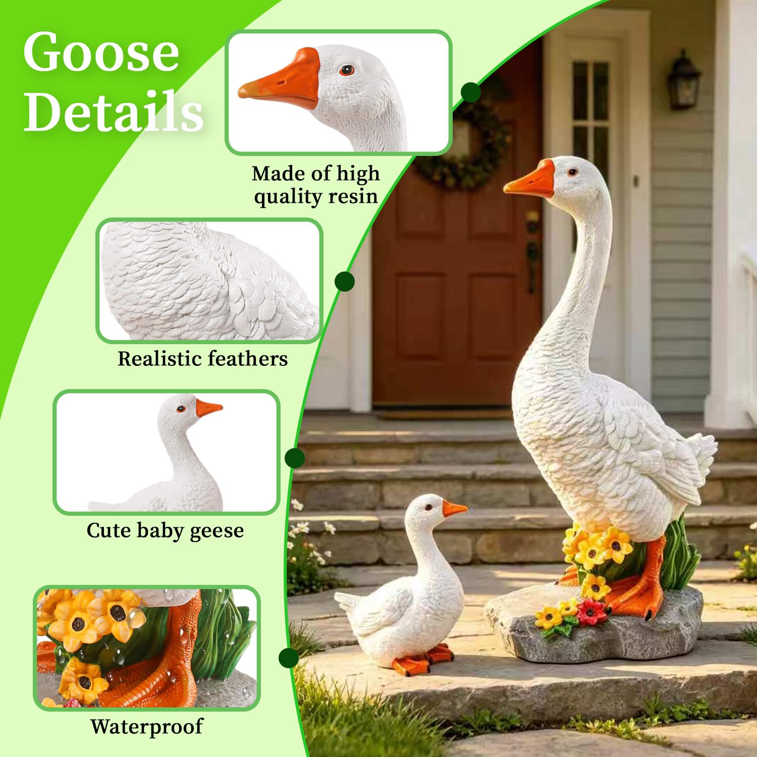 Newinhome geese placed near pond to accent outdoor water feature