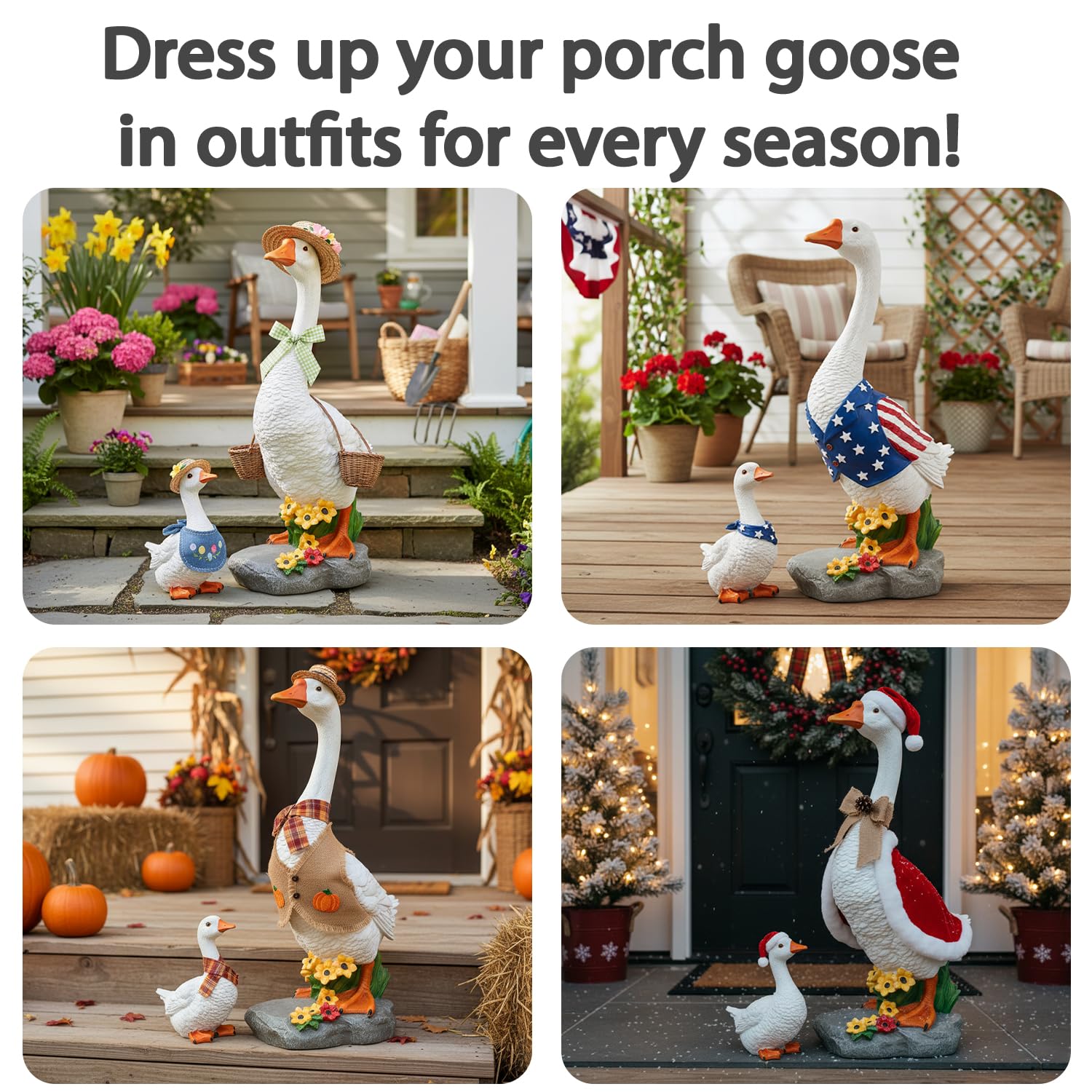 Newinhome goose dressed for holidays illustrating seasonal versatility