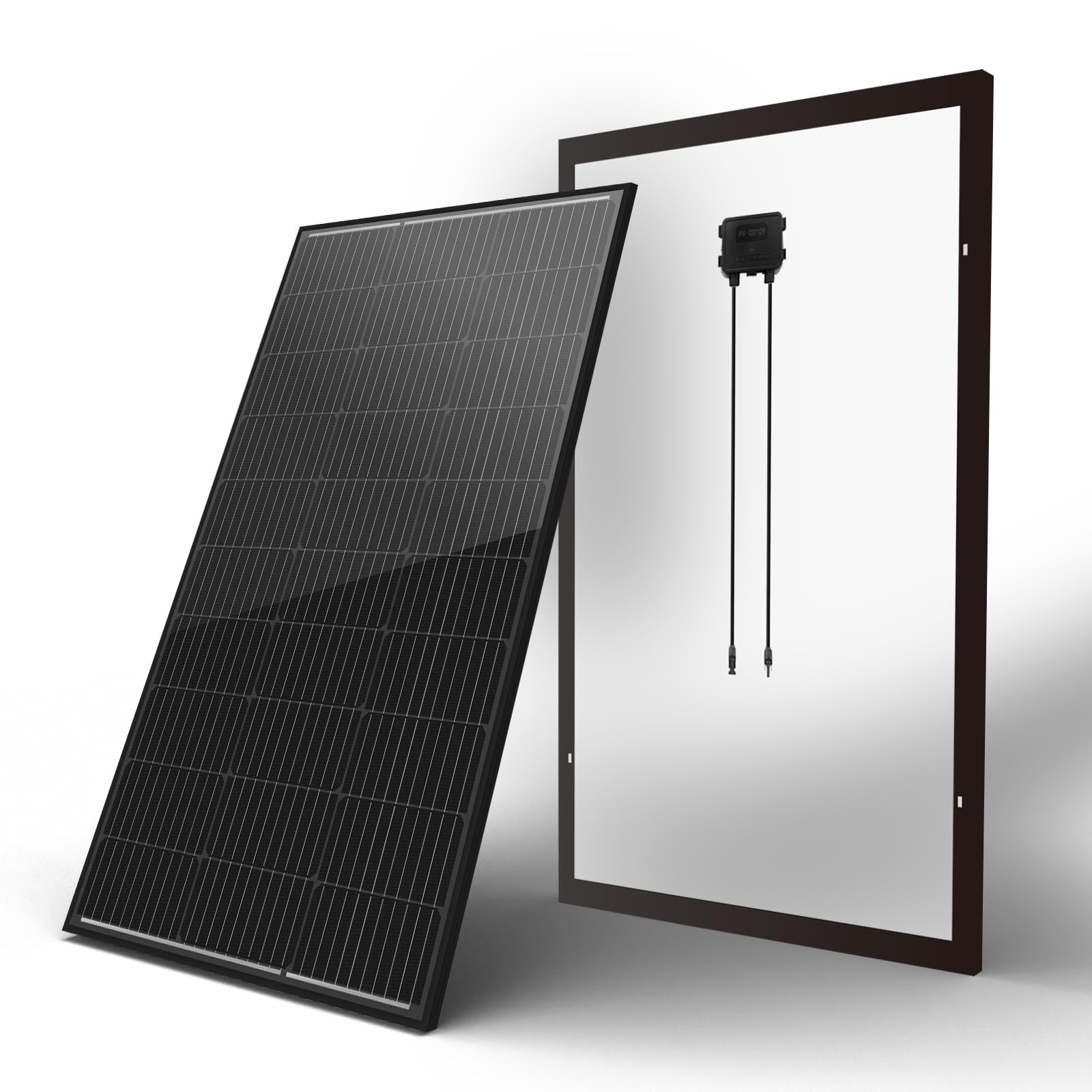 Newpowa front view of 100W panel showing cells and frame, reliable power