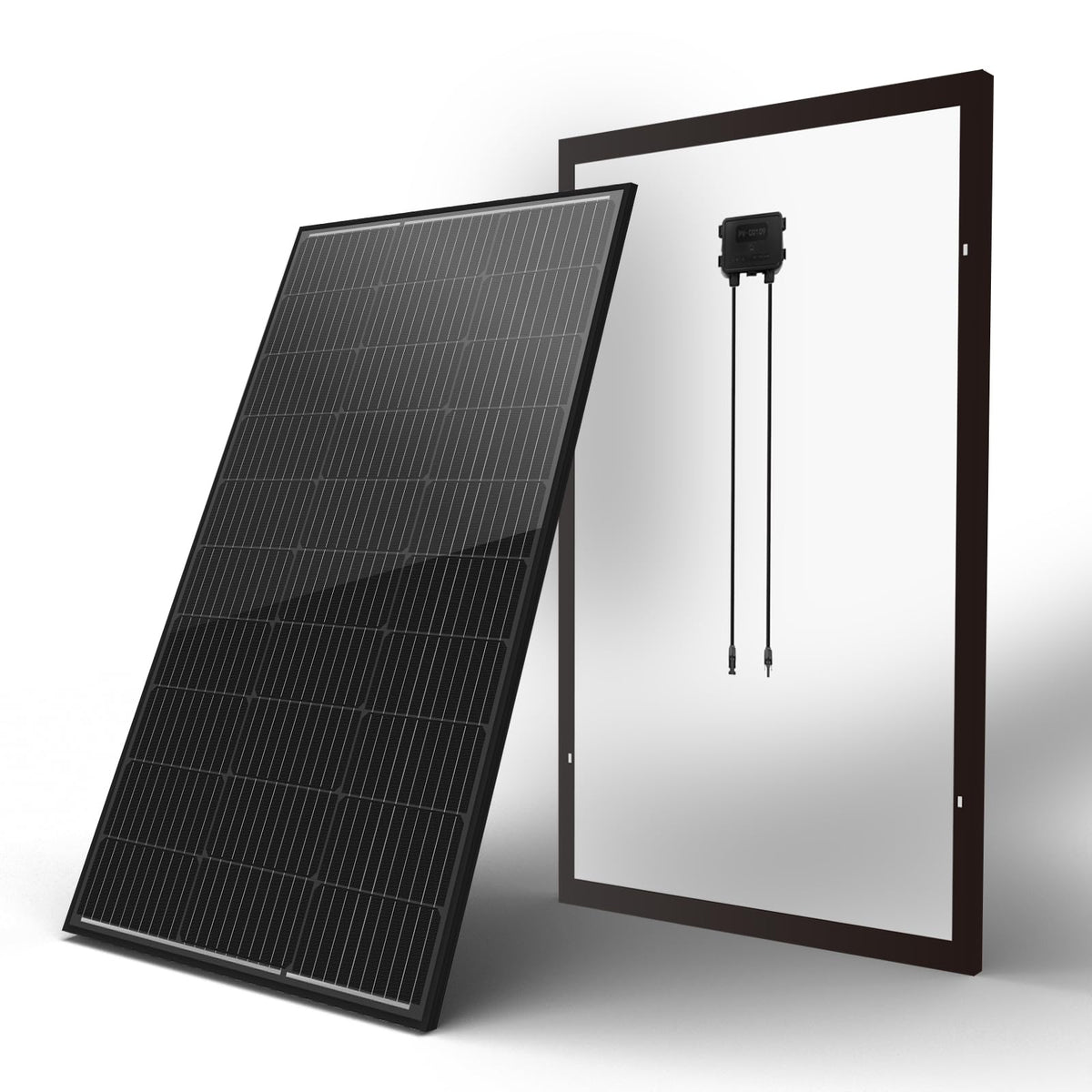 Newpowa front view of 100W panel showing cells and frame, reliable power