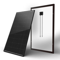 Newpowa front view of 100W panel showing cells and frame, reliable power