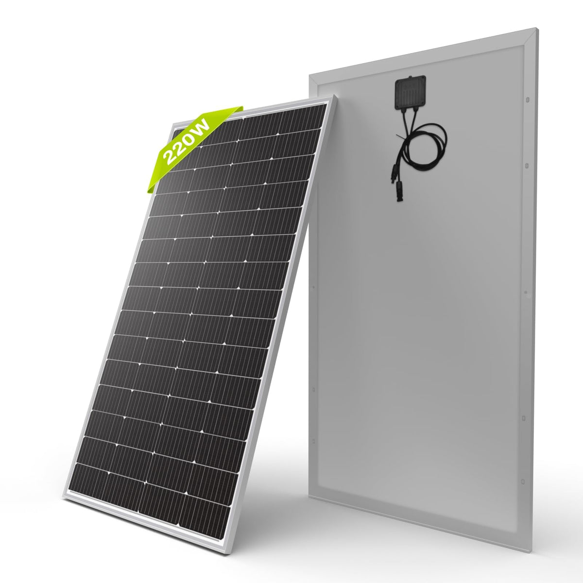 Newpowa front view of 220W panel showing product and branding benefits