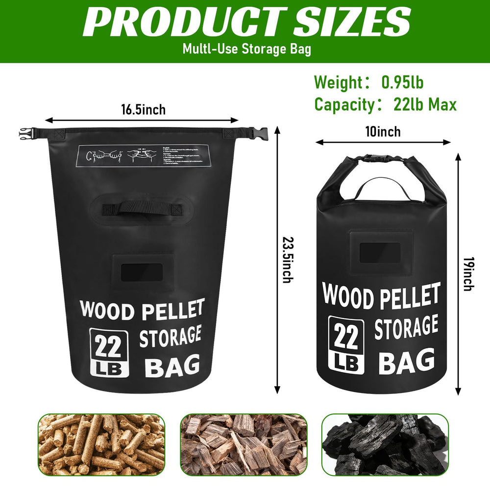 NewShot size comparison next to a pellet bag showing 22lb capacity