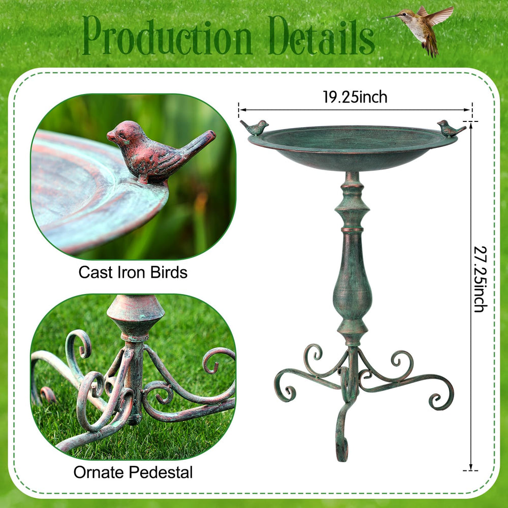 Newtay birdbath closeup of cast iron birds on rim highlighting decorative detail