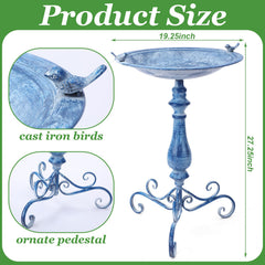 Newtay birdbath closeup of cast iron birds on rim highlighting decorative perches that attract birds